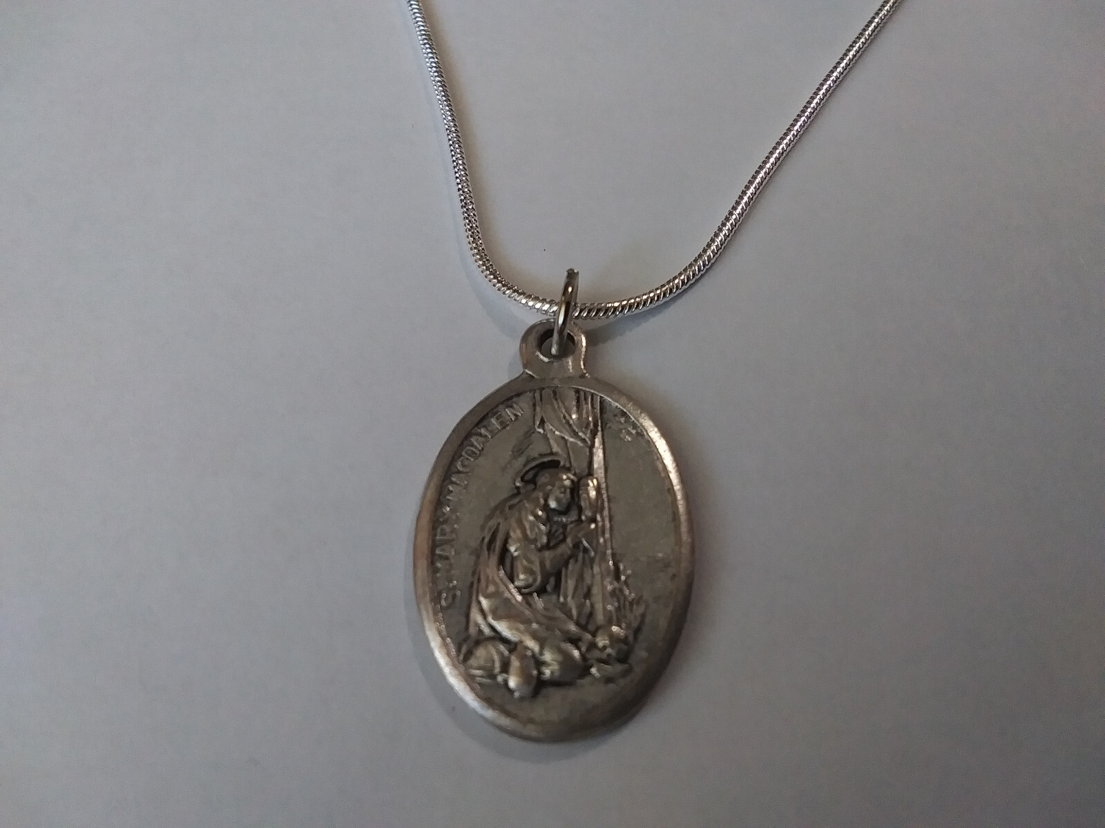 St Mary Magdalene Medal Necklace 925 sterling silver chain 20″ + prayer card