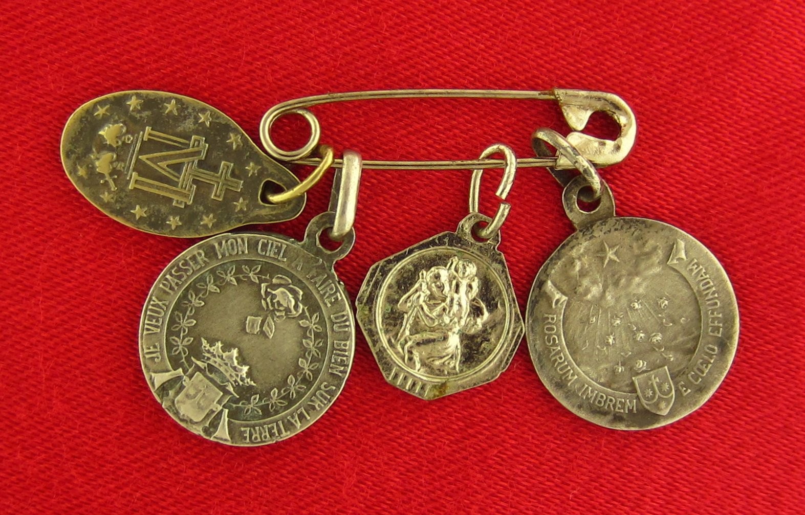 4 Vintage Religious Mini Medals MARY SAINT THERESE SAINT ANNE Mini Medals Silver