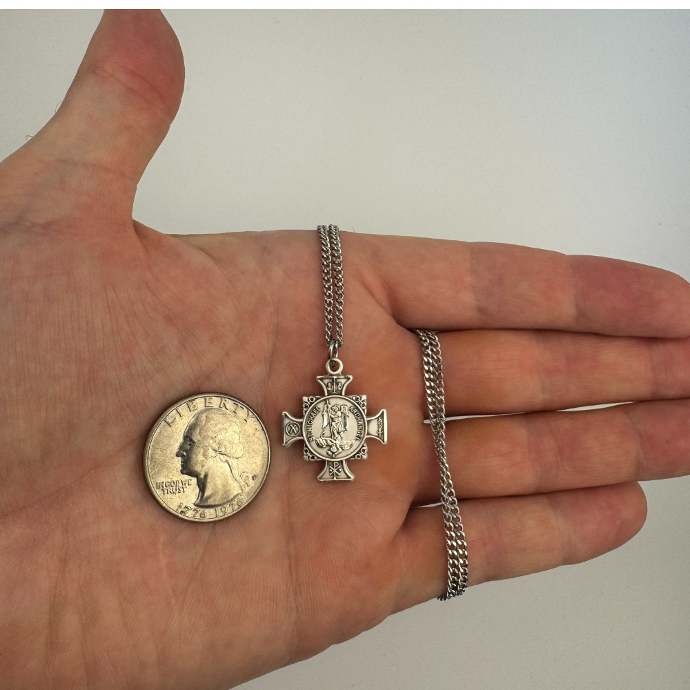 925 Sterling Silver Saint Michael Pendant Medal Necklace With Chain & Box