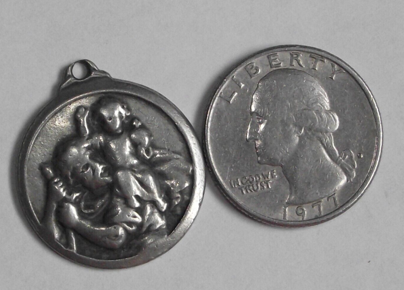 Vtg St Christopher patron of safety travel protection pendant medal worn bail