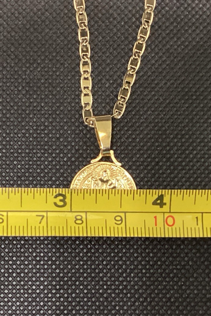 MEDALLA Y CADENA SAN BENITO BAÑO DE ORO 14K; 14k GOLD PLATED MEDAL ST BENEDICT