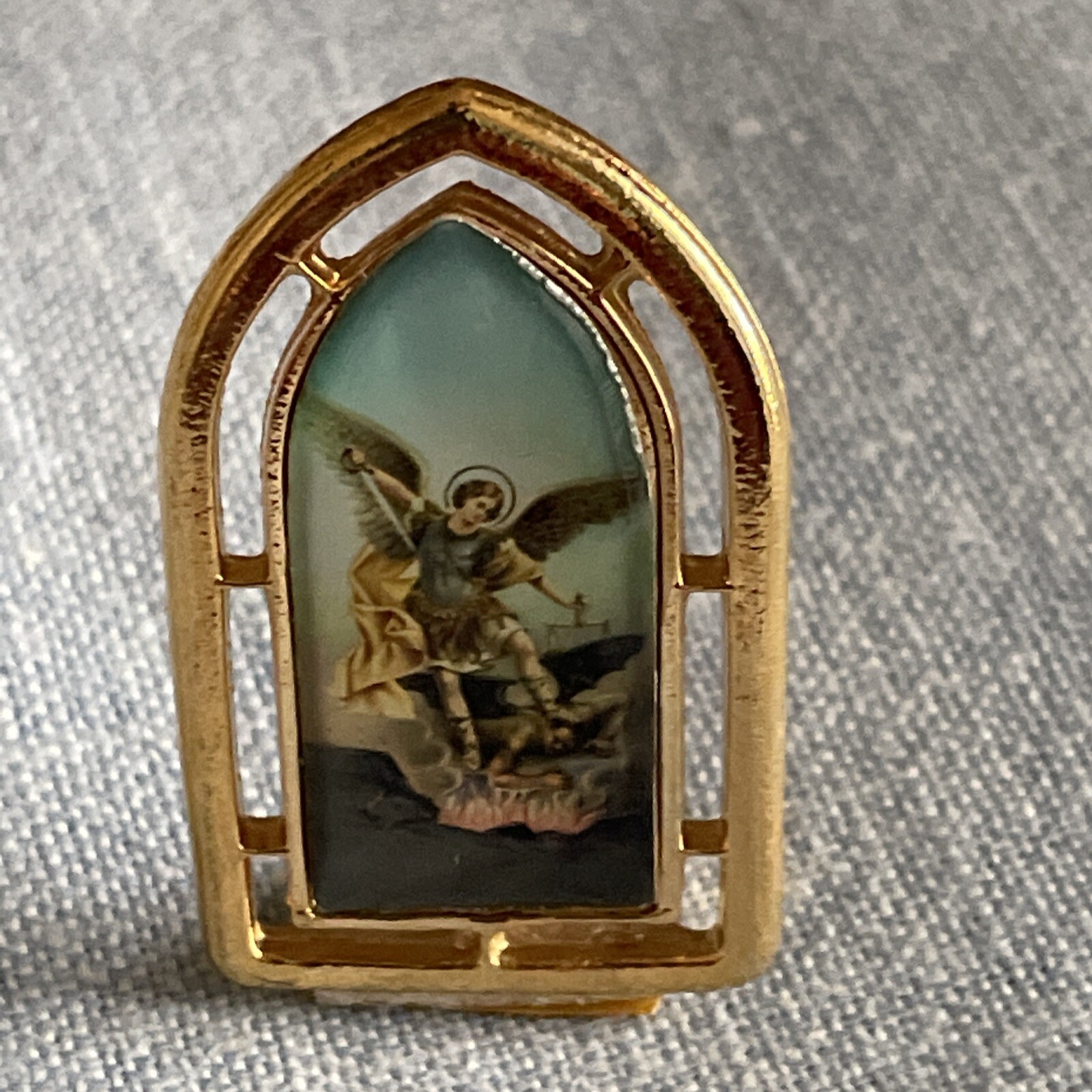Archangel Michael Standing Medal | Gold Tone