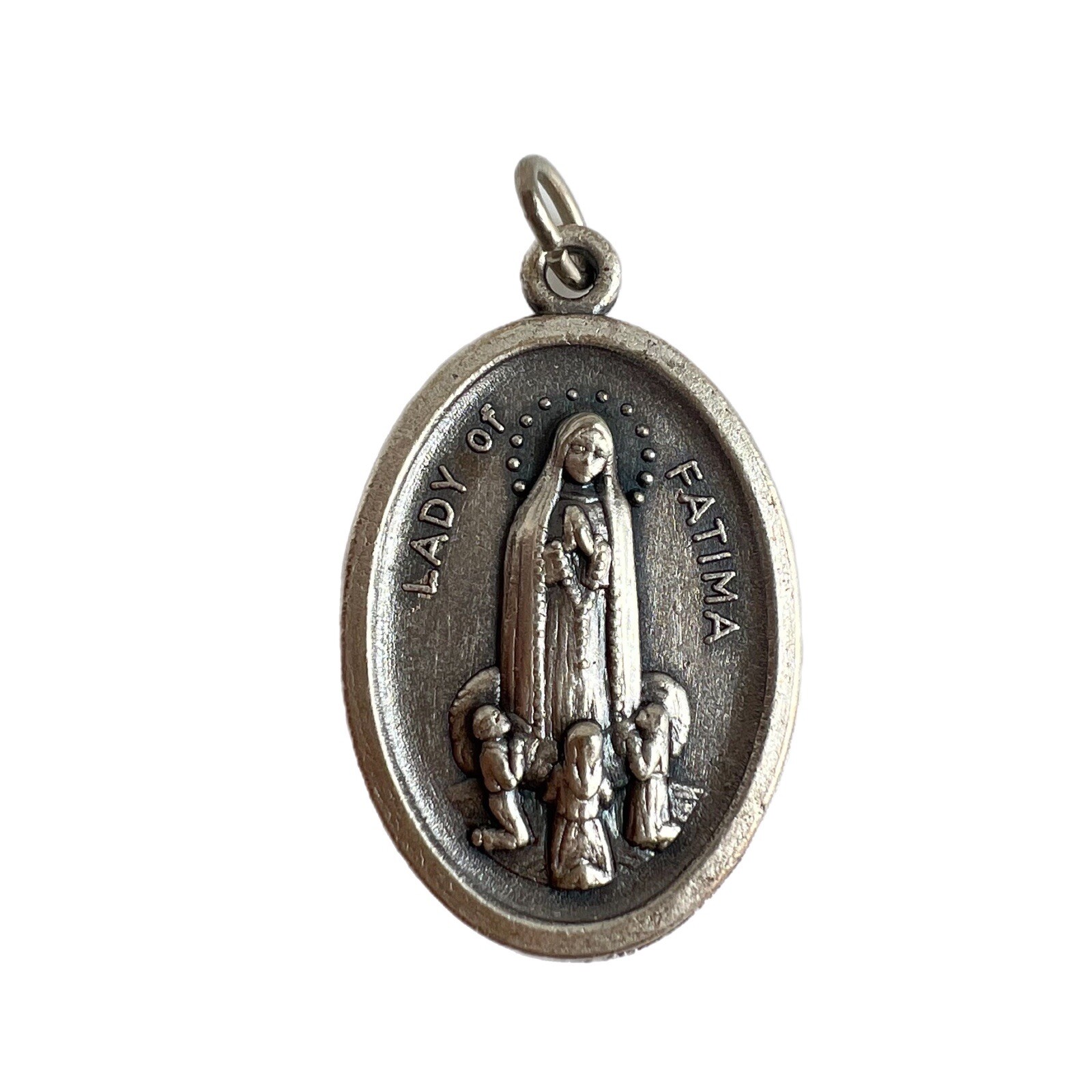 Our Lady Of Fatima Medal Pendant Silver Tone Made In Italy