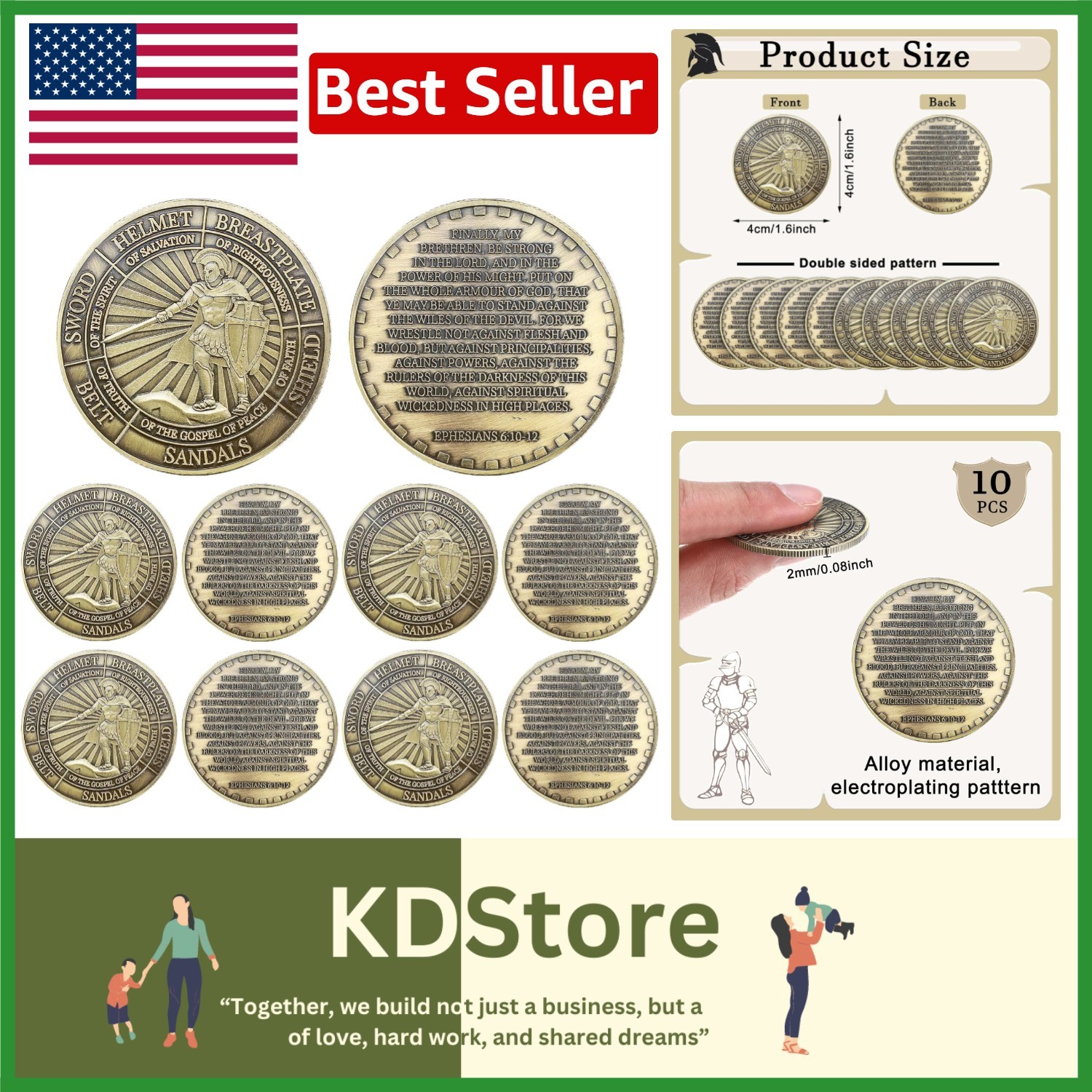 10 Pcs Christian Armor of God Coins Religious Prayer Gifts Vintage Style Round