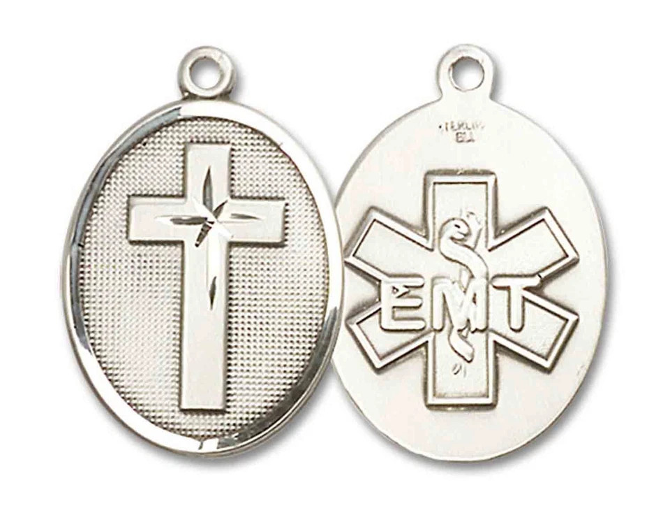 Sterling Silver Cross US Army Military Oval Medal Pendant Necklace 24” Chain