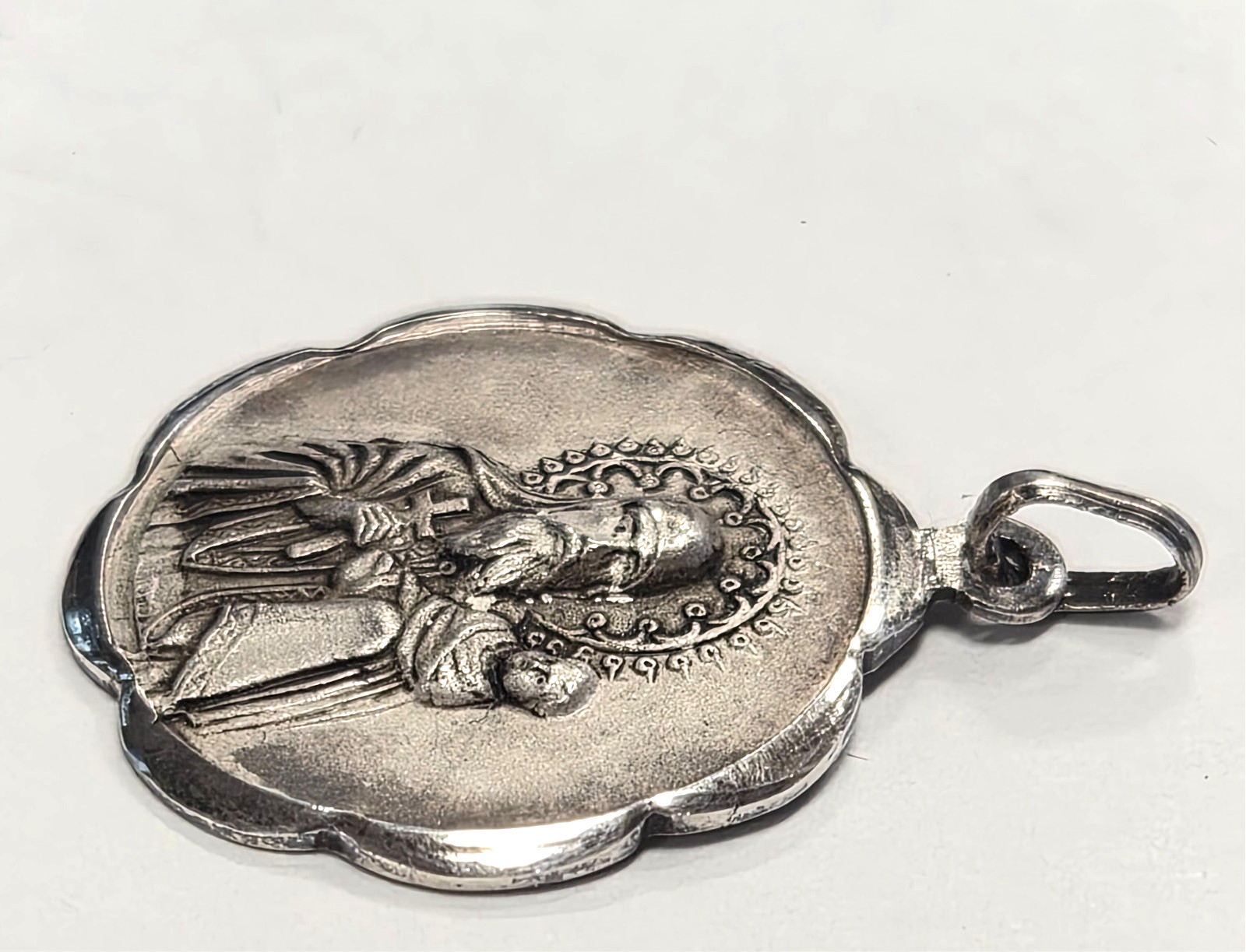Antique Catholic 900 Sterling Silver Saint Joseph Medal / Pendant