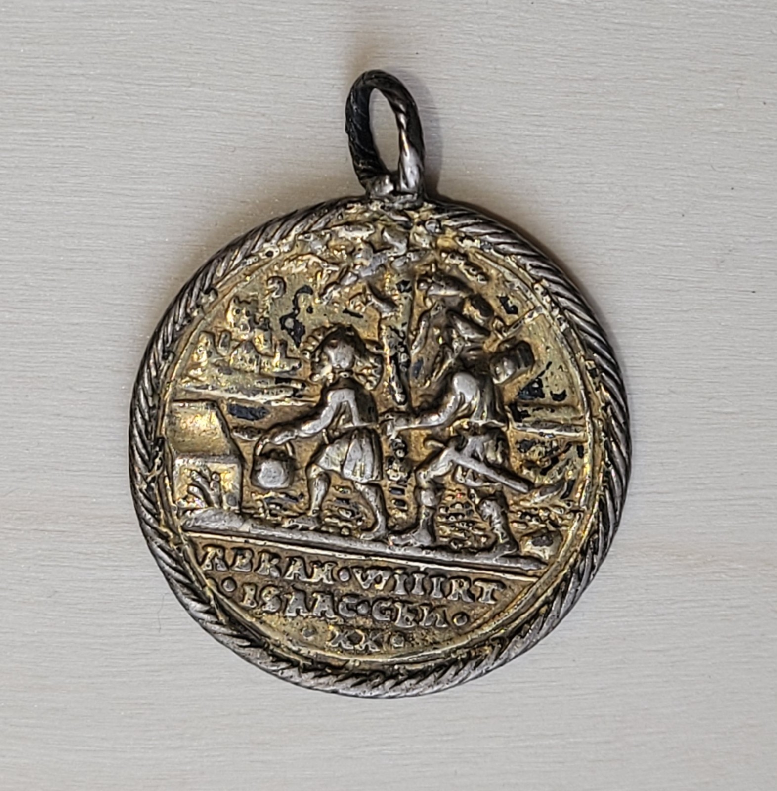 Antique Gold Plated Abram Begat Isaac And Evangelion Religious Medal Pendant