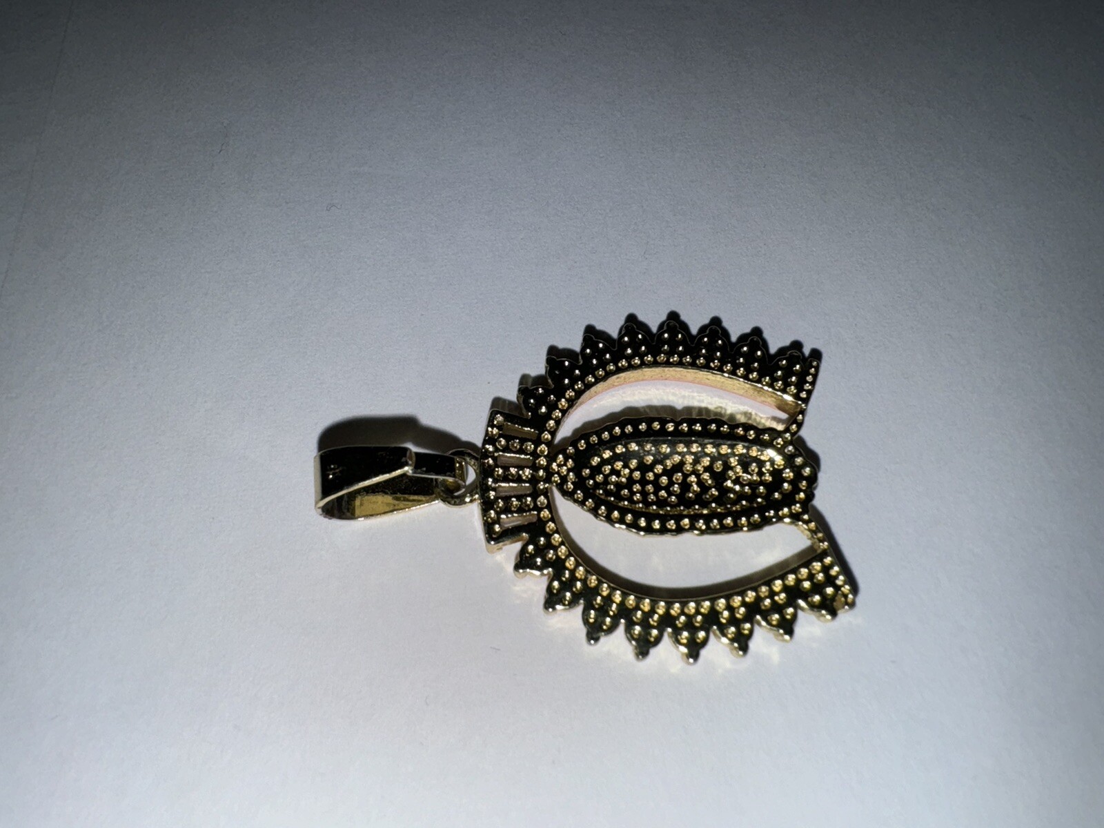 Gold Tone Horse Shoe With Lady of Guadalupe Virgin Mary Catholic Medal Pendant