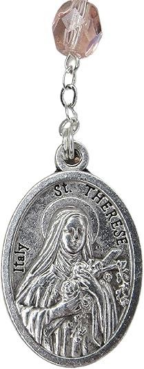 Saint Therese Chaplet Set, Pink Beads, Prayer Card & Medal, Pocket Rosary, 5.75″