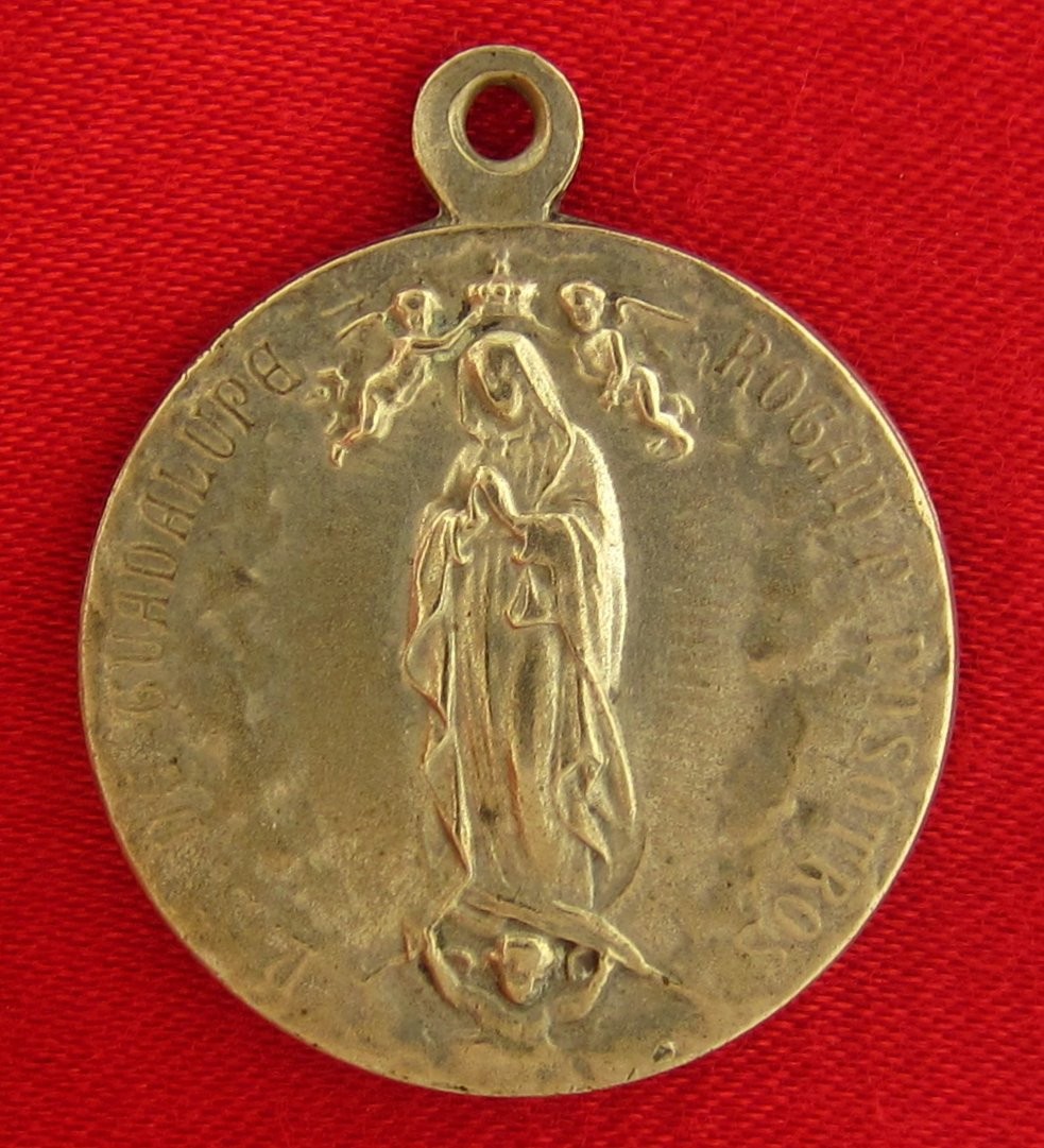 Vintage OUR LADY OF GUADALUPE Medal JESUS SACRED HEART Catholic Pendant LARGE