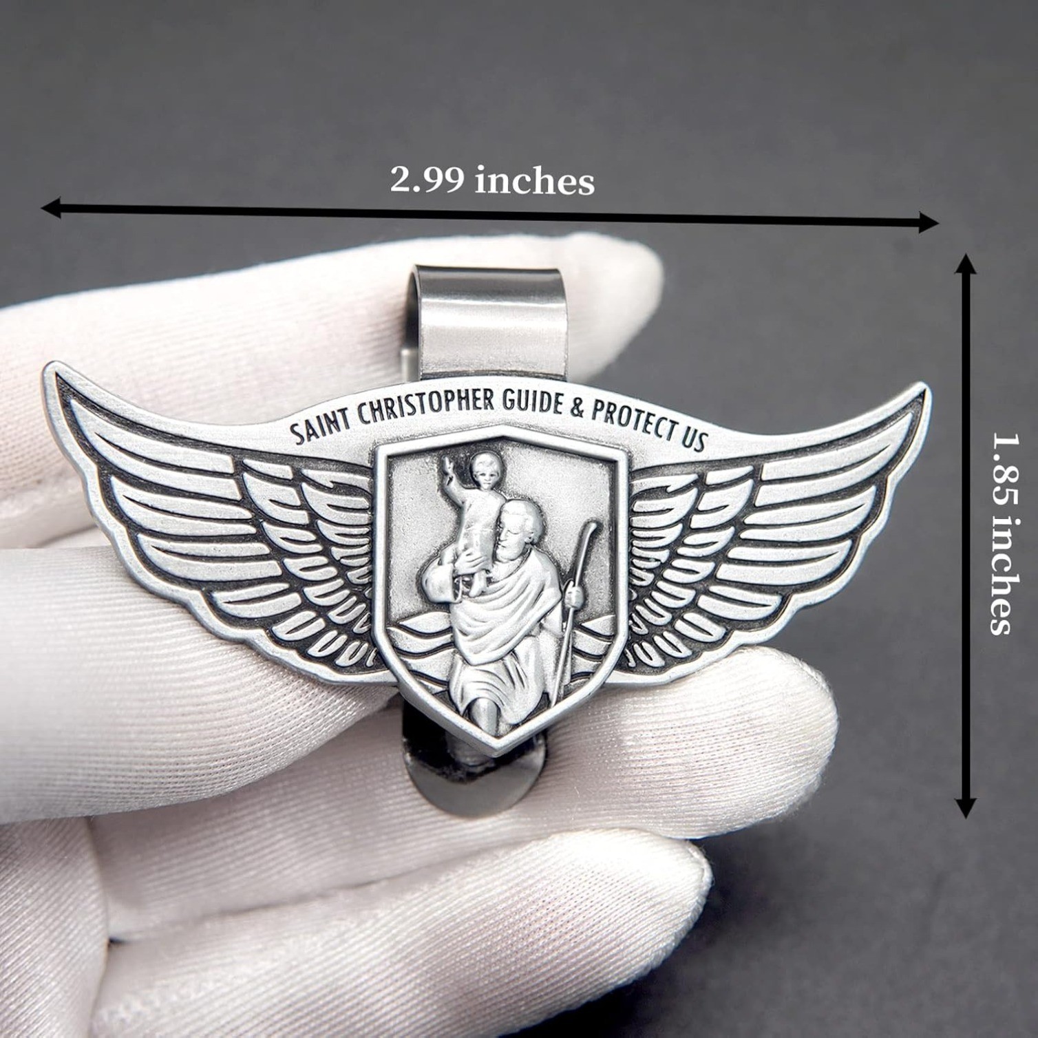 St Christopher Medal Car Saint Christopher Visor Clip Angel Wings Auto Sun Visor