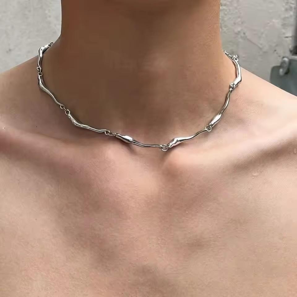 New Irregular Wave Shape Chain Men Necklace Advanced Sense Stainless Steel Figar