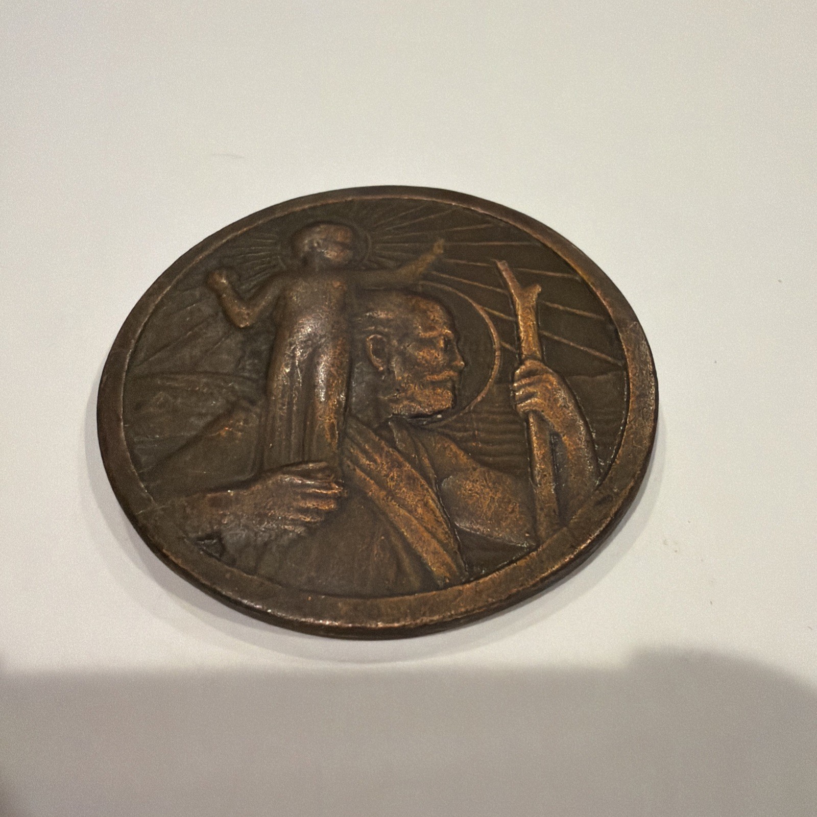 Vintage Bronze St Christopher Medal Saint of Travelers Medallion(steering Wheel)