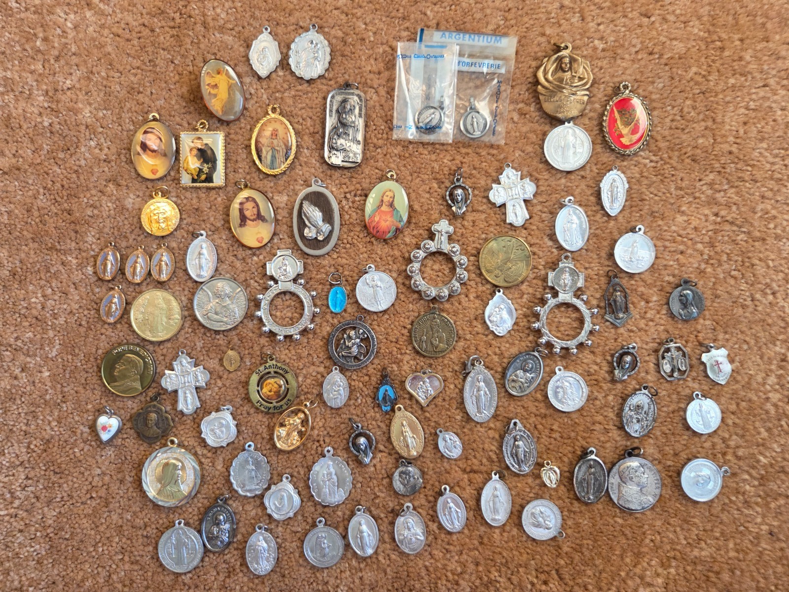 Antique Lot of Catholic Christian Medals Crosses Charms Pendants Jewelry Vtg