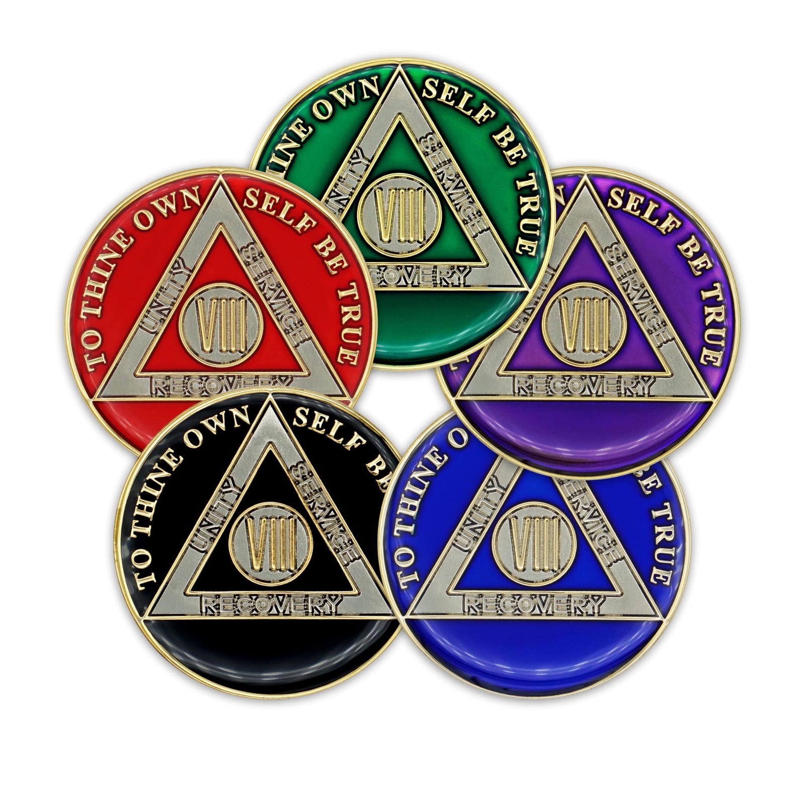 8 Year Sobriety Coin | Triplate AA Chip Recovery Anniversary Token (Black)