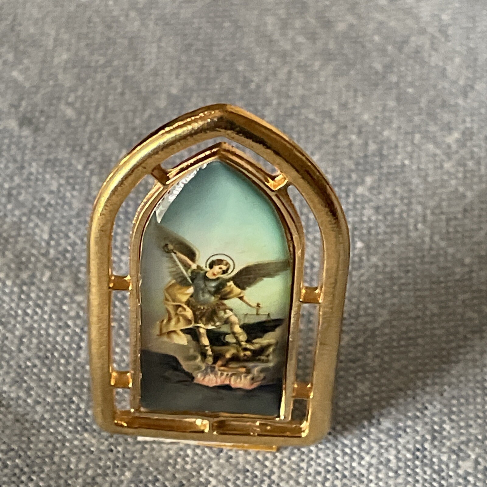 Archangel Michael Standing Medal | Gold Tone