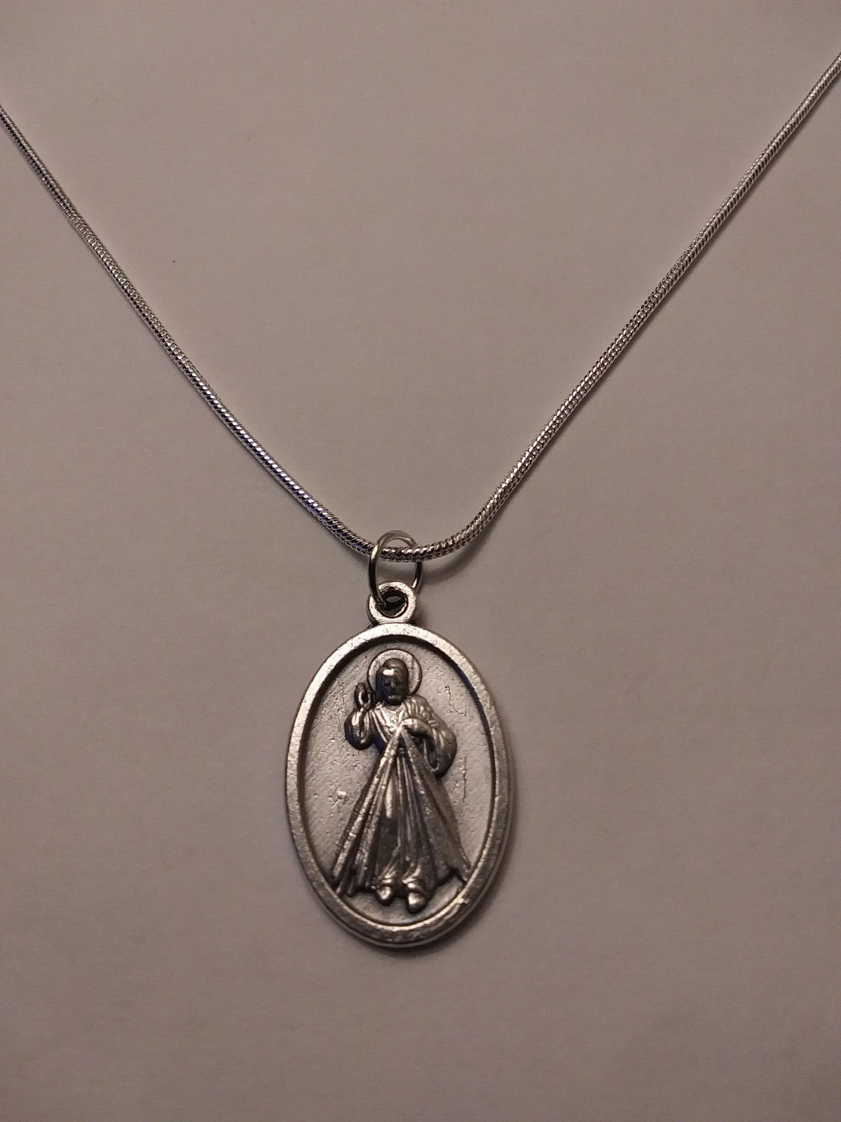 Silver Jesus Divine Mercy Medal 925 sterling chain necklace + prayer card