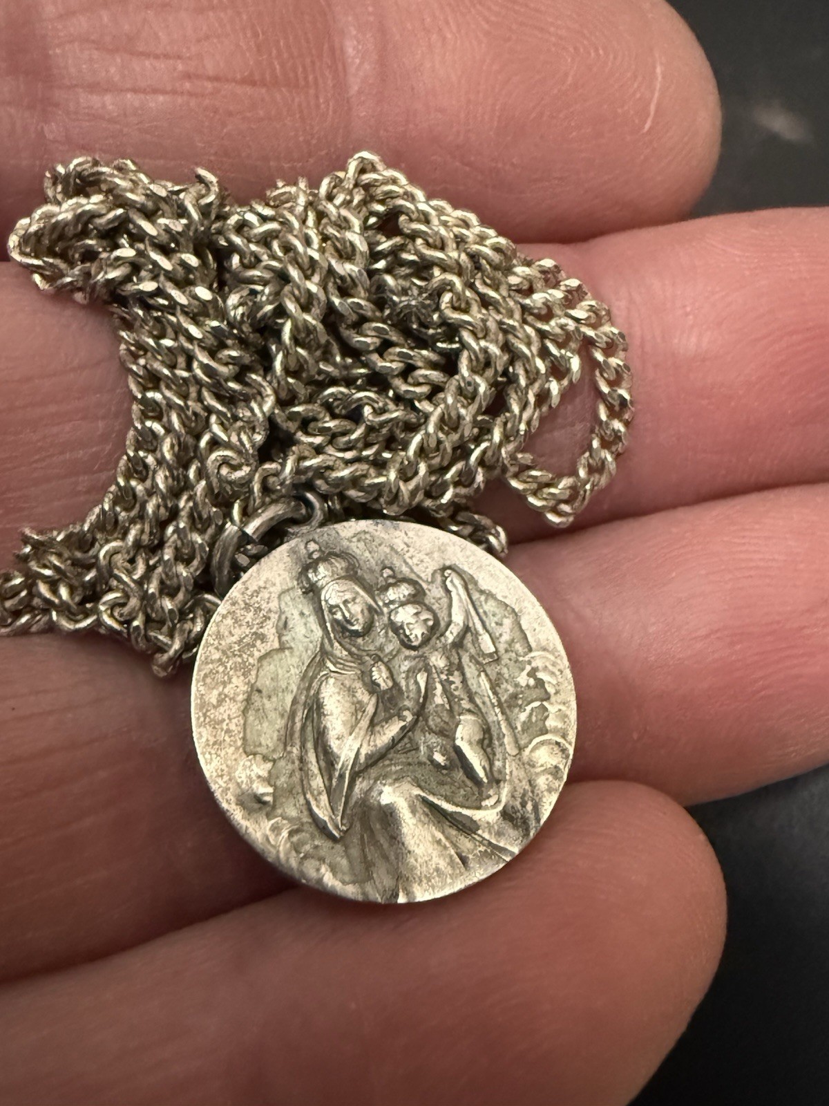 Vintage Sterling 1950s LADY OF MOUNT CARMEL & SACRED HEART OF JESUS 24” Chain