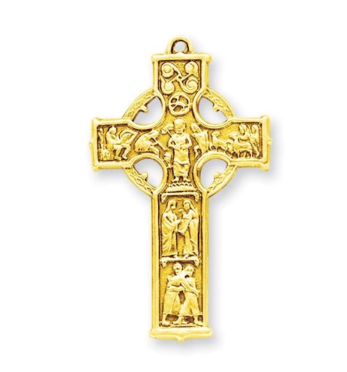 Needzo LTG Gold .925 Silver Mens 1 5/8″ Irish Celtic Cross Baby Jesus Pendant