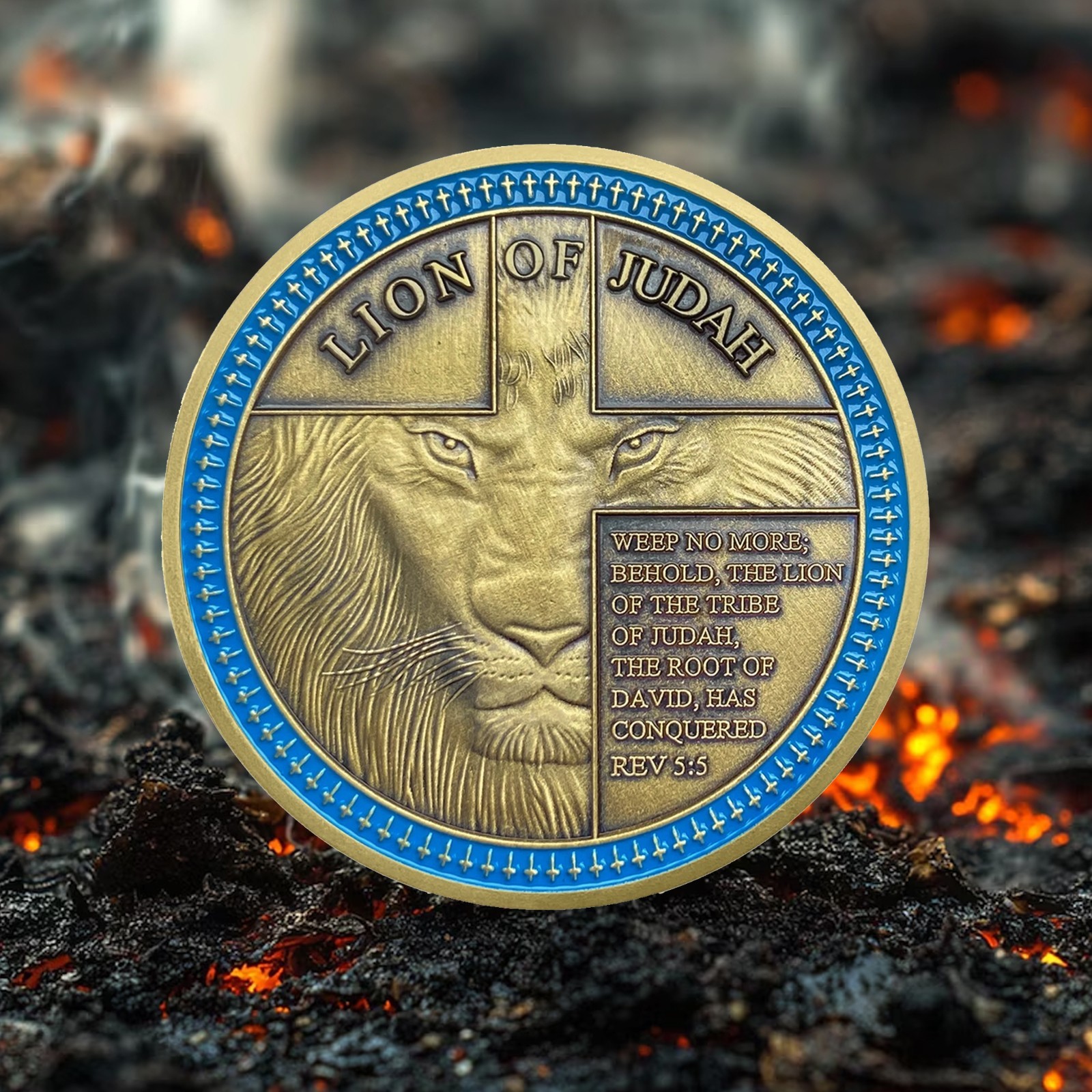 10Pcs Lion of Judah Challenge Coin Joshua 1:9 Verse Christian Inspirational Gift