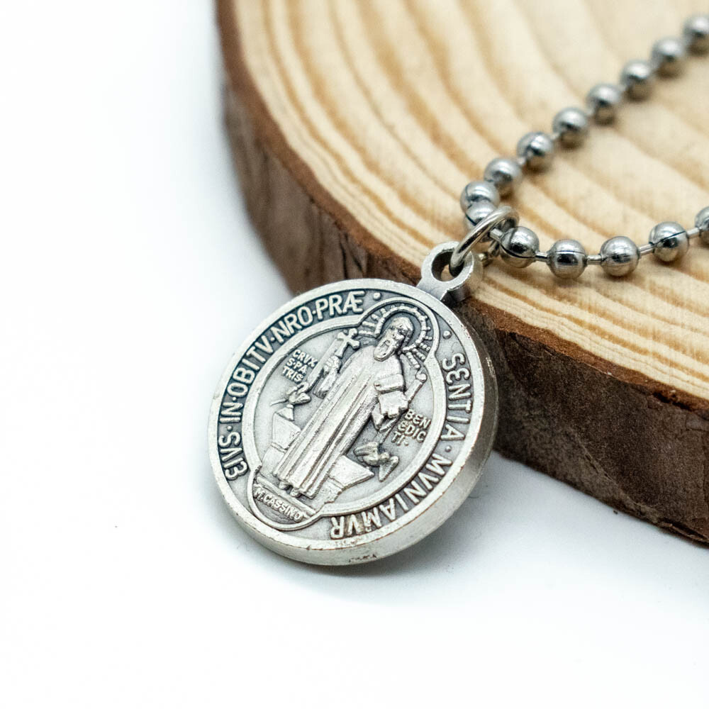 Premium Saint St Benedict Medal 3/4″ Pendant Necklace From Italy 24″ Ball Chain
