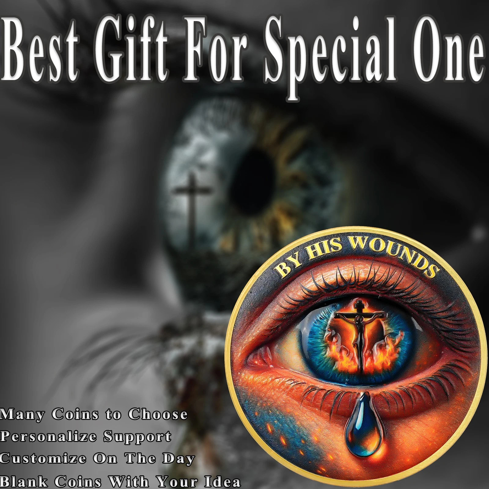 5pcs Christian Faith Challenge Coin Isaiah 53:5 Bible Verses Inspirational Token