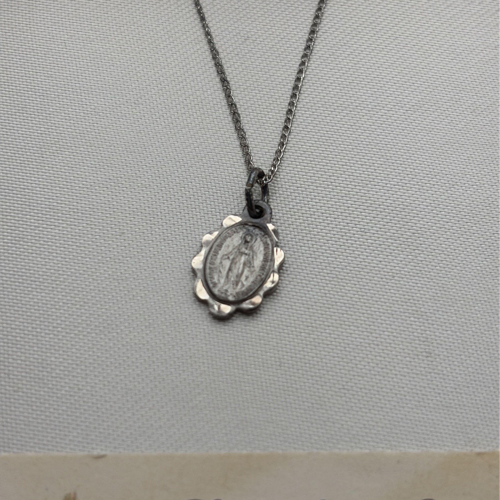 Vintage Infant Baby Necklace Miraculous Medal Virgin Mary Medal Sterling Silver