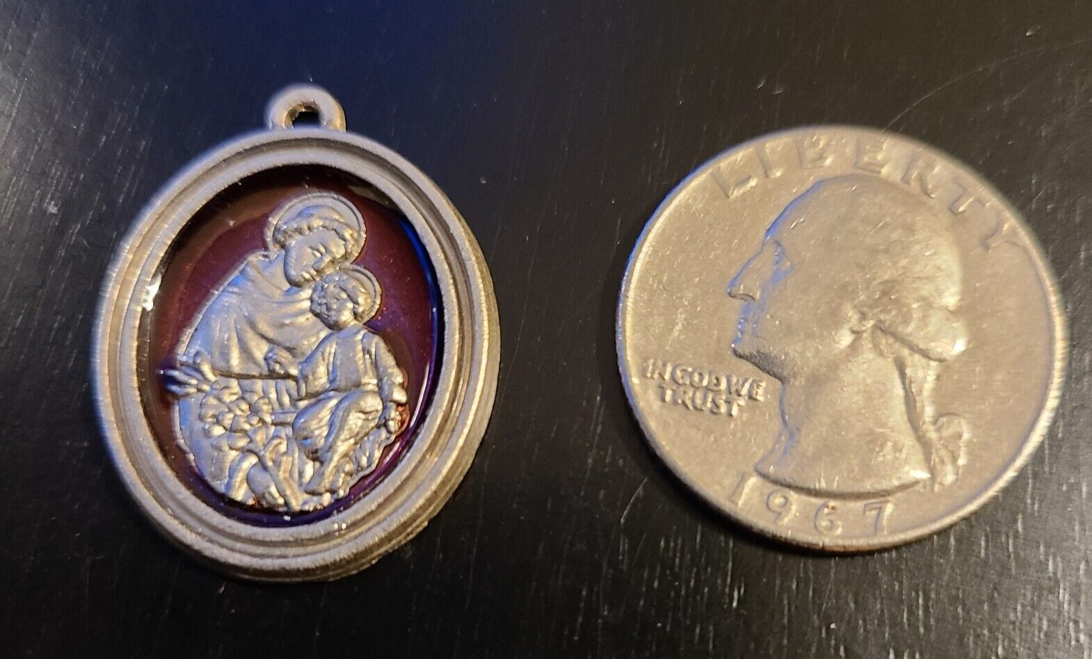 St. Saint Anthony – SAINT OF MIRACLES – Pray for Us Silver-Tone Red Enamel Medal