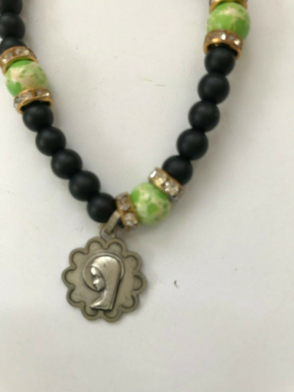 Natural Beautiful Multi Colored Gemstones Blessed Mother Lourdes Medal Bracelet