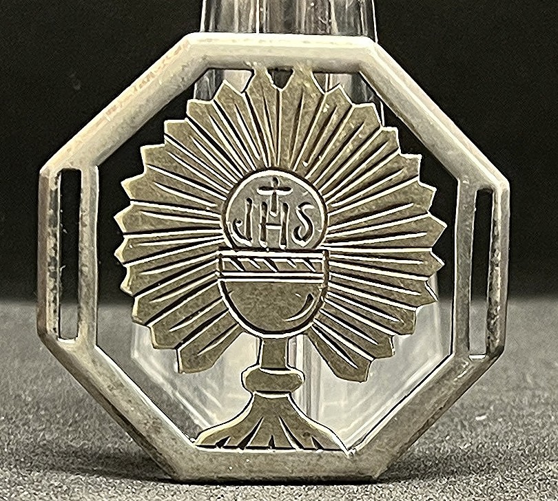 Old Beautiful silver 900 applique or plaque Chalice inscription IHS Christogram