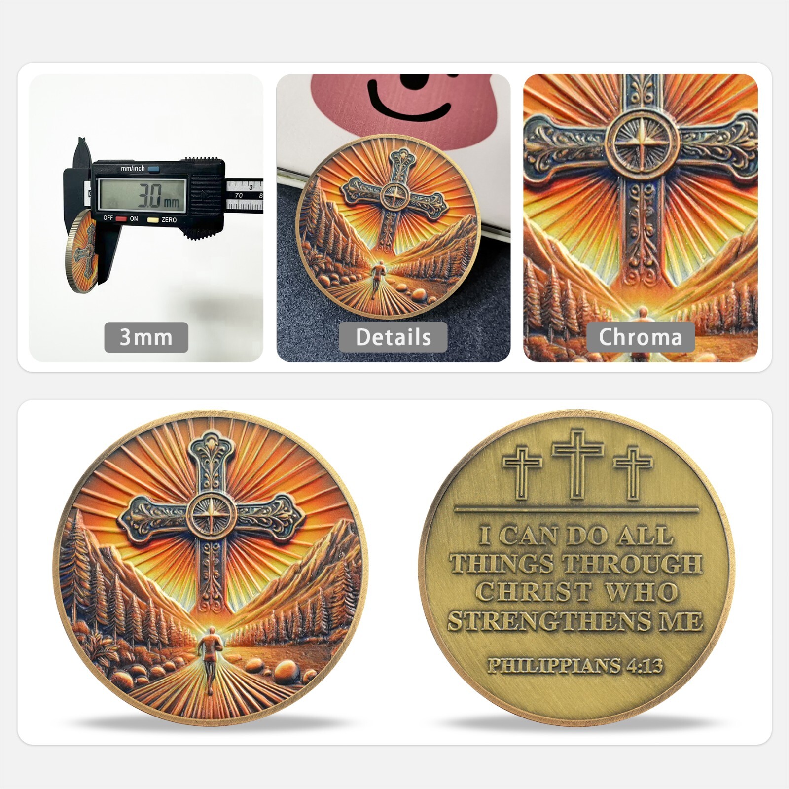 Religious Challenge Coin Philippians 4:13 Verse Christian Cross Faith Souvenir
