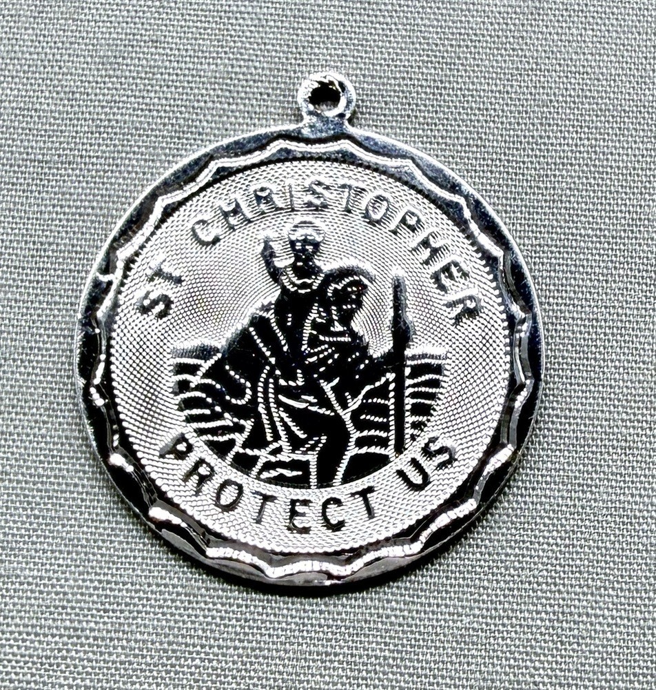 Vintage Sterling Silver St Christopher Medal Pendant Disc 1″