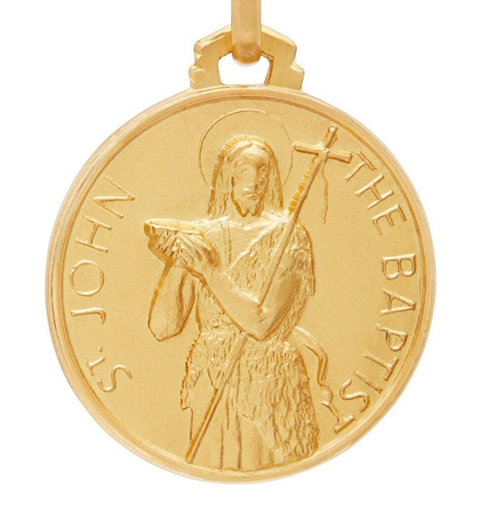 Saint John the Baptist Yellow Gold Medal Pendant Religious from Vatican 14mm