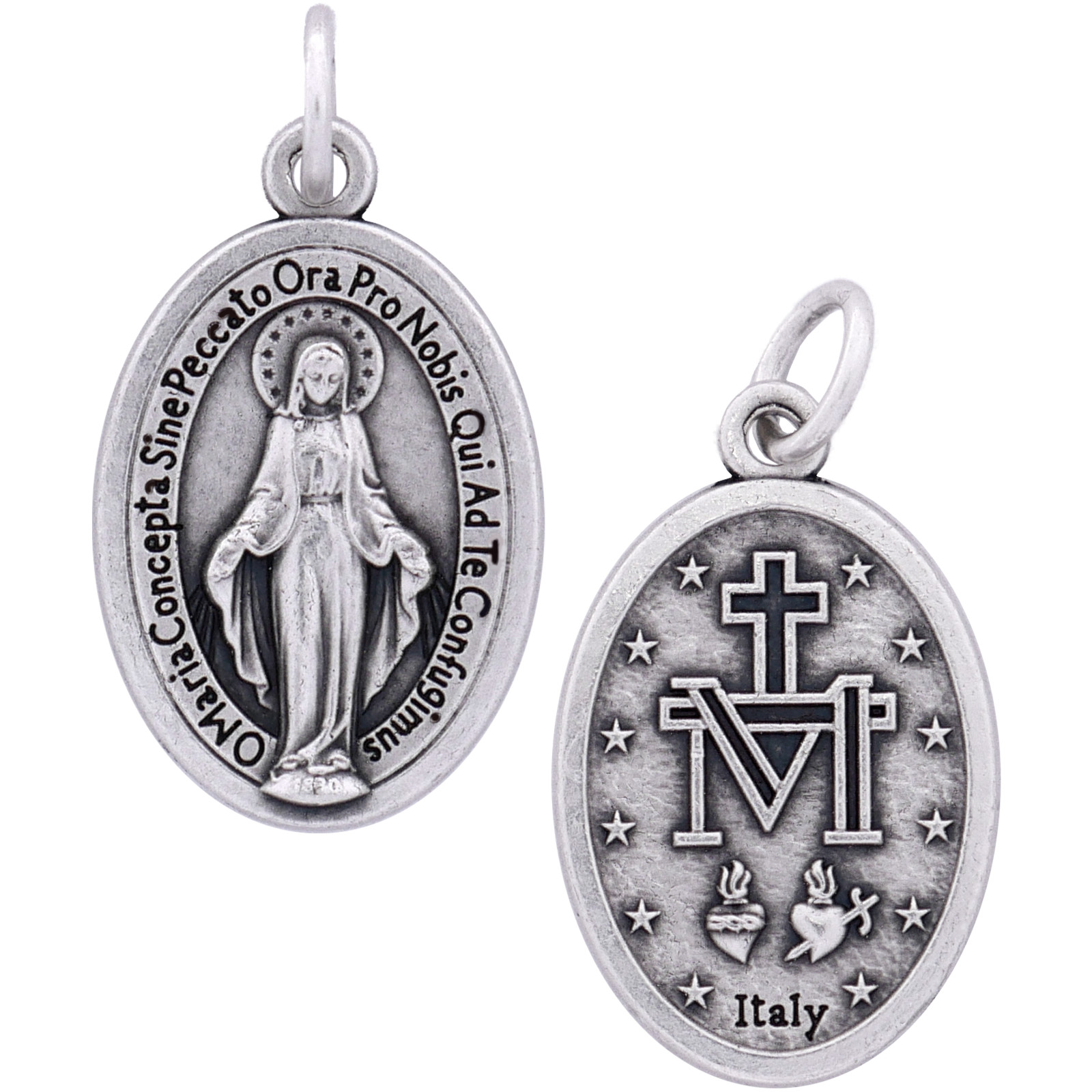 100 Pack LATIN Miraculous Medals 1″ Silver Plated, Made in Italy — Catholic
