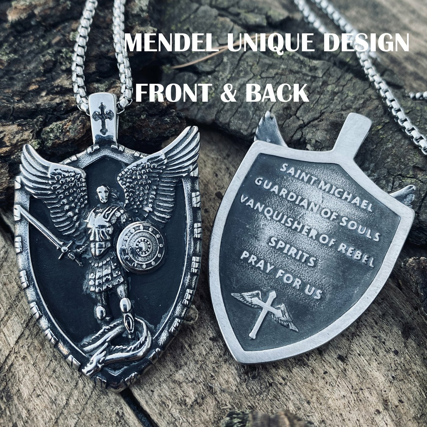 MENDEL Mens Catholic Christian Saint St Michael Medal Medallion Pendant Necklace