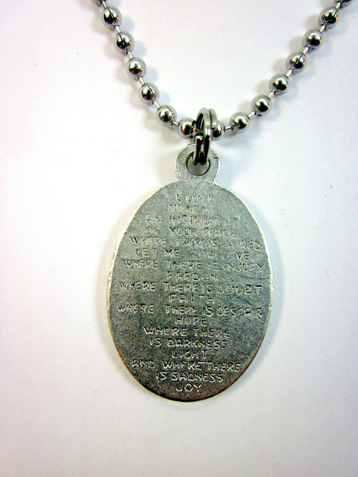 Oversized St Francis w Wolf/Peace Prayer Medal Pendant Necklace 24″ Ball Chain
