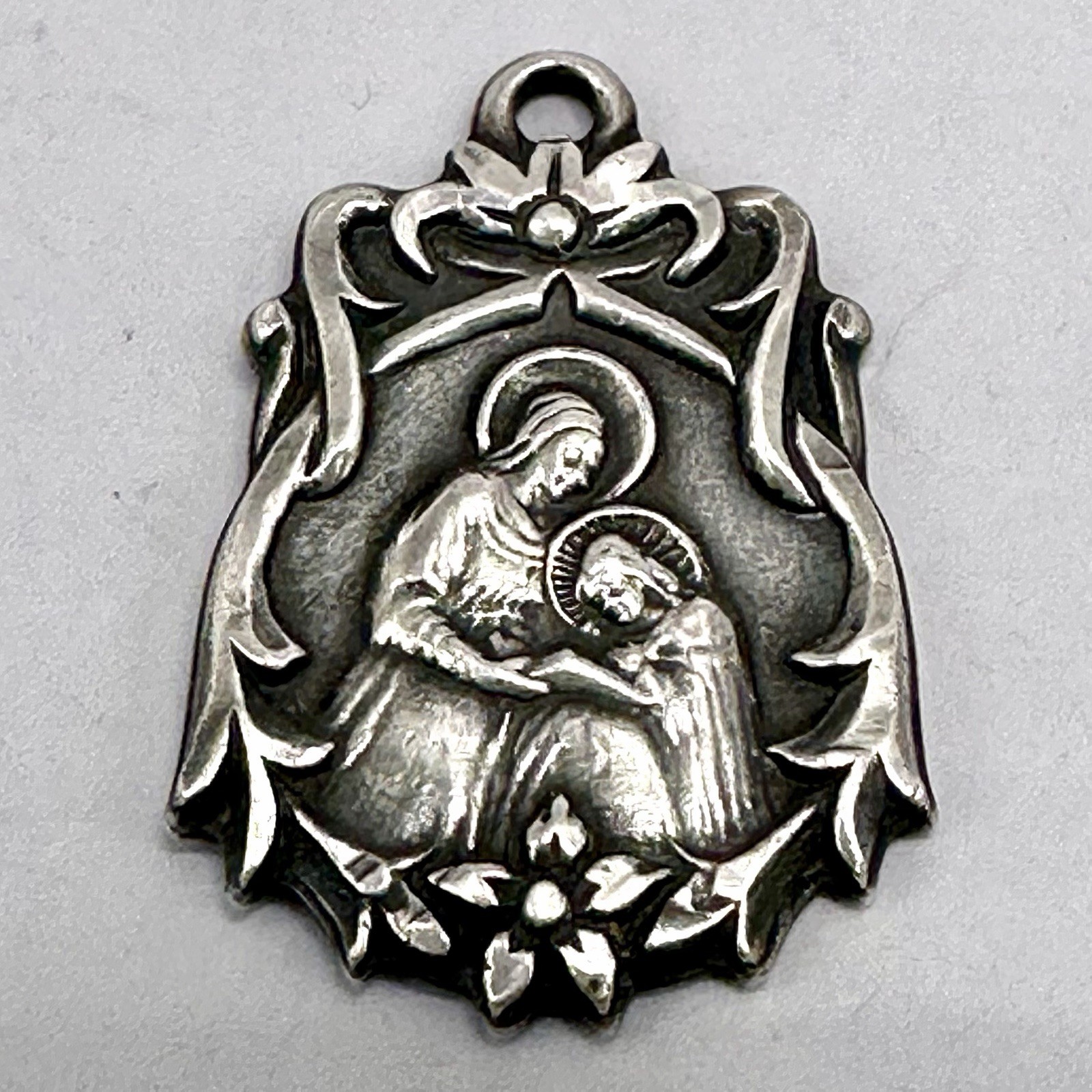 St Anne Teaching Virgin Mary Pendant Madonna Child HMH Sterling Silver Medal