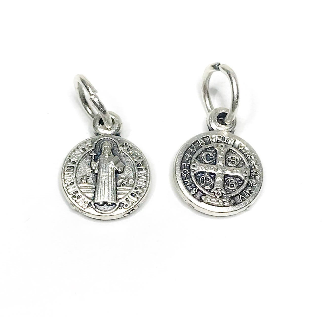 3/8″ Tiny Saint St Benedict Medal Small Jewelry Bracelet Charms – Made in Italy