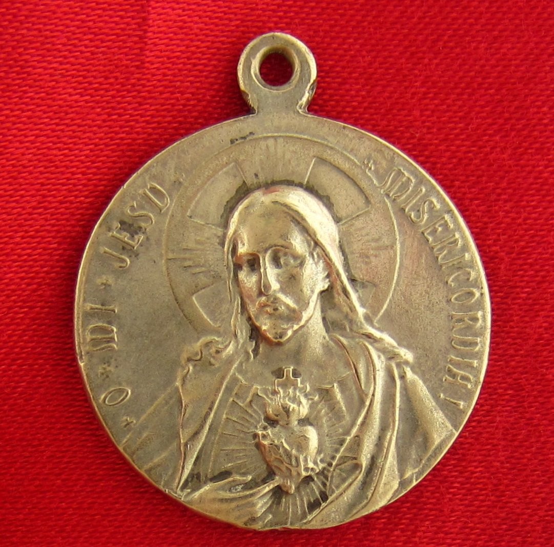 Vintage OUR LADY OF GUADALUPE Medal JESUS SACRED HEART Catholic Pendant LARGE