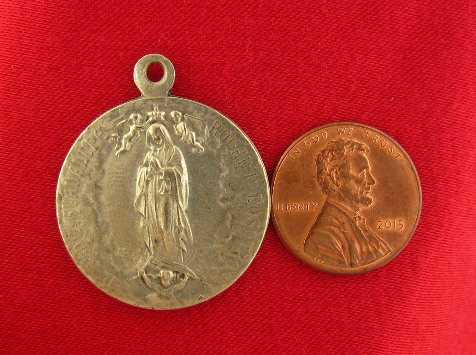 Vintage OUR LADY OF GUADALUPE Medal JESUS SACRED HEART Catholic Pendant LARGE