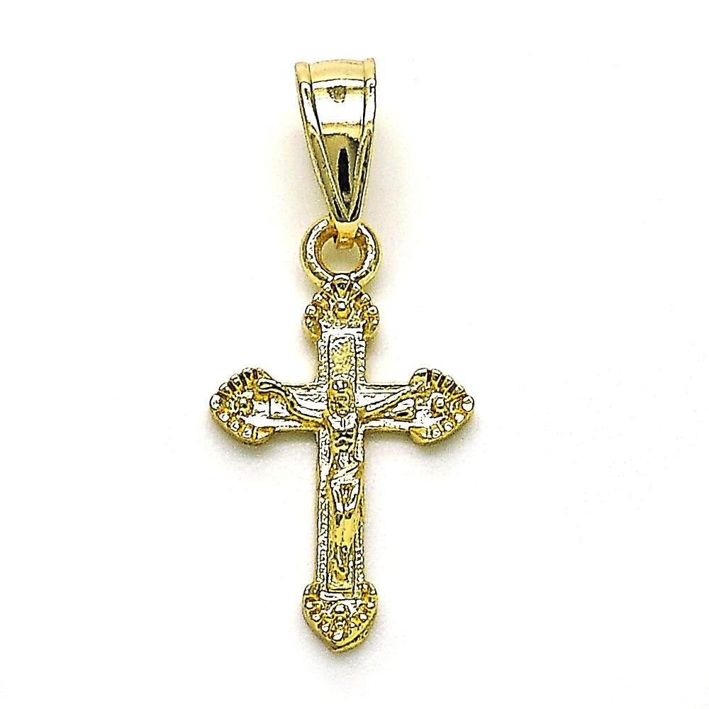 Beautiful Tri-Tone Crucifix Necklace – 18K Gold Layered-Includes Matching Chain