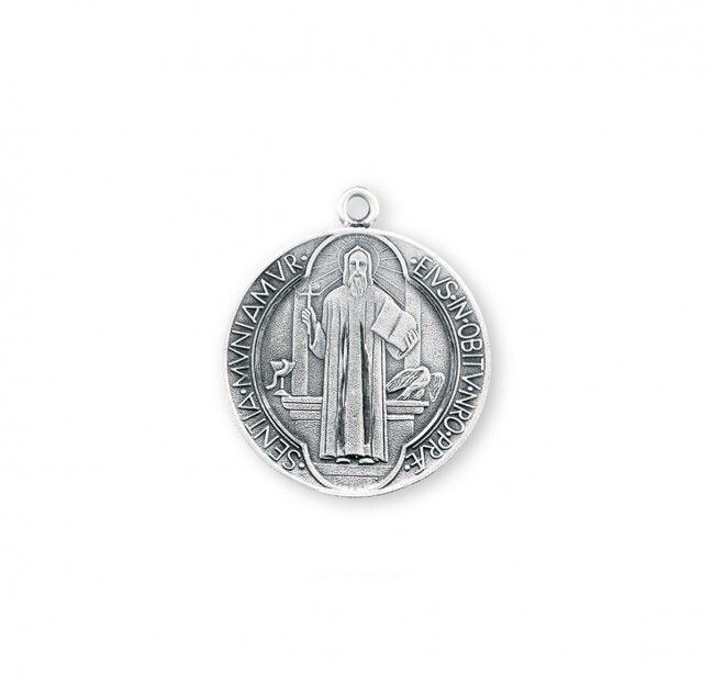 XLarge Size 925 Sterling Silver Saint Benedict Pendant Medal Necklace With Chain