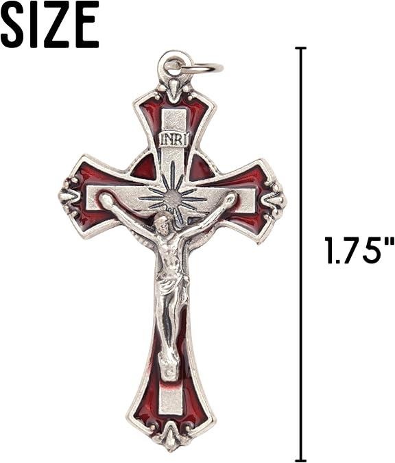 Silver Red Enamel Crucifix Pendants – 1.75″, Made in Italy, Pack of 2