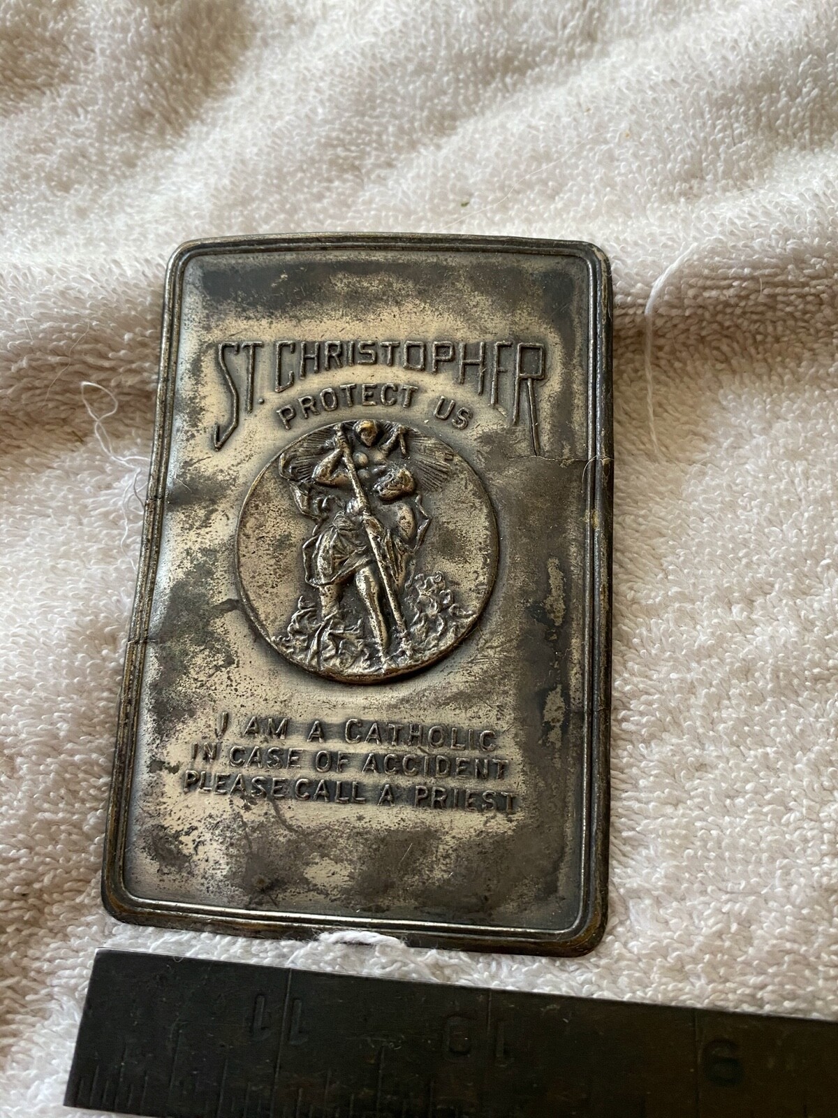 Vintage Saint Christopher Call a Priest Catholic Medal Plaque Classic Car