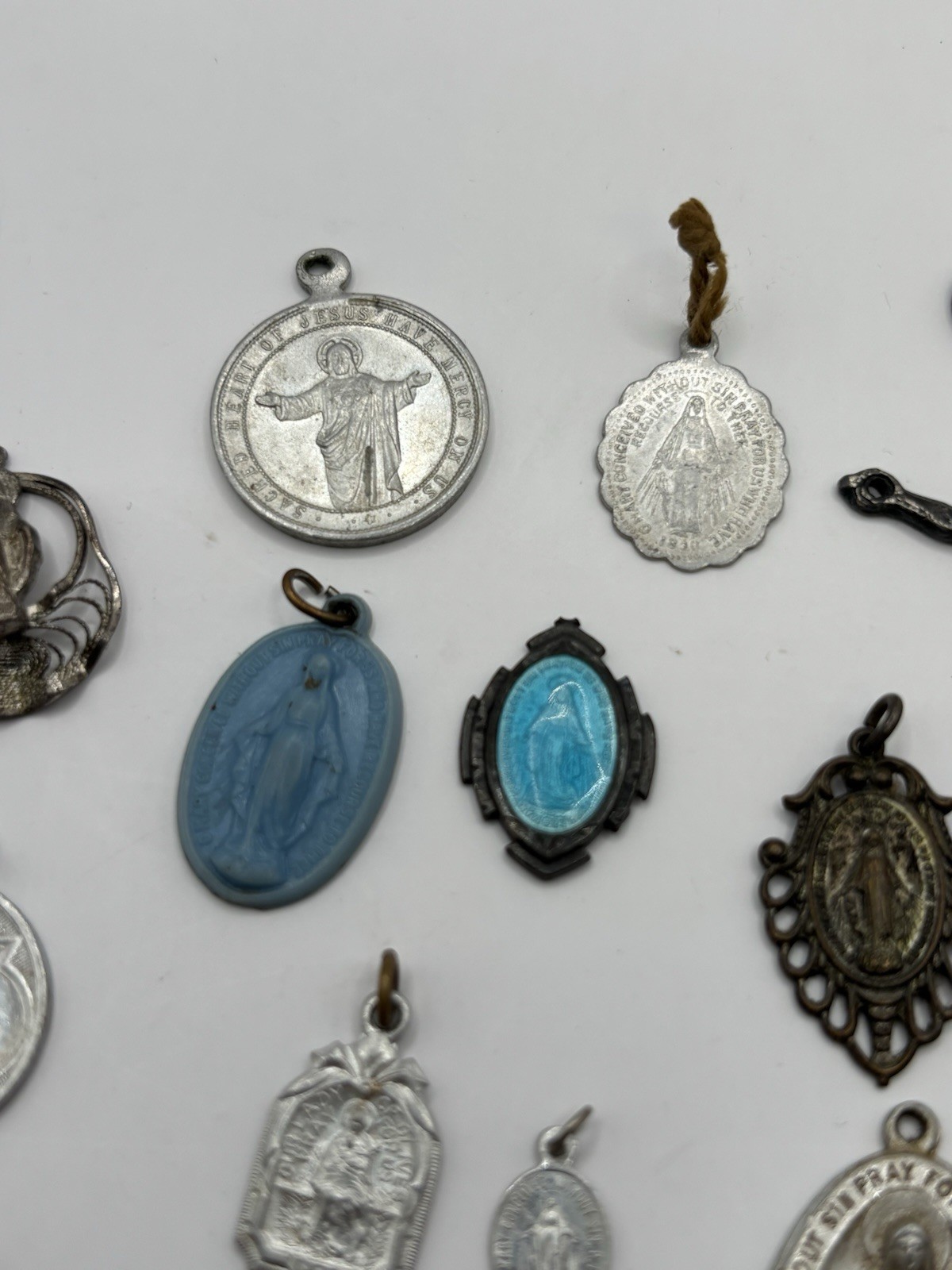 Vintage Lot of 31 Religious Catholic Medals/Pendants Italy Silver Tone/Enamel