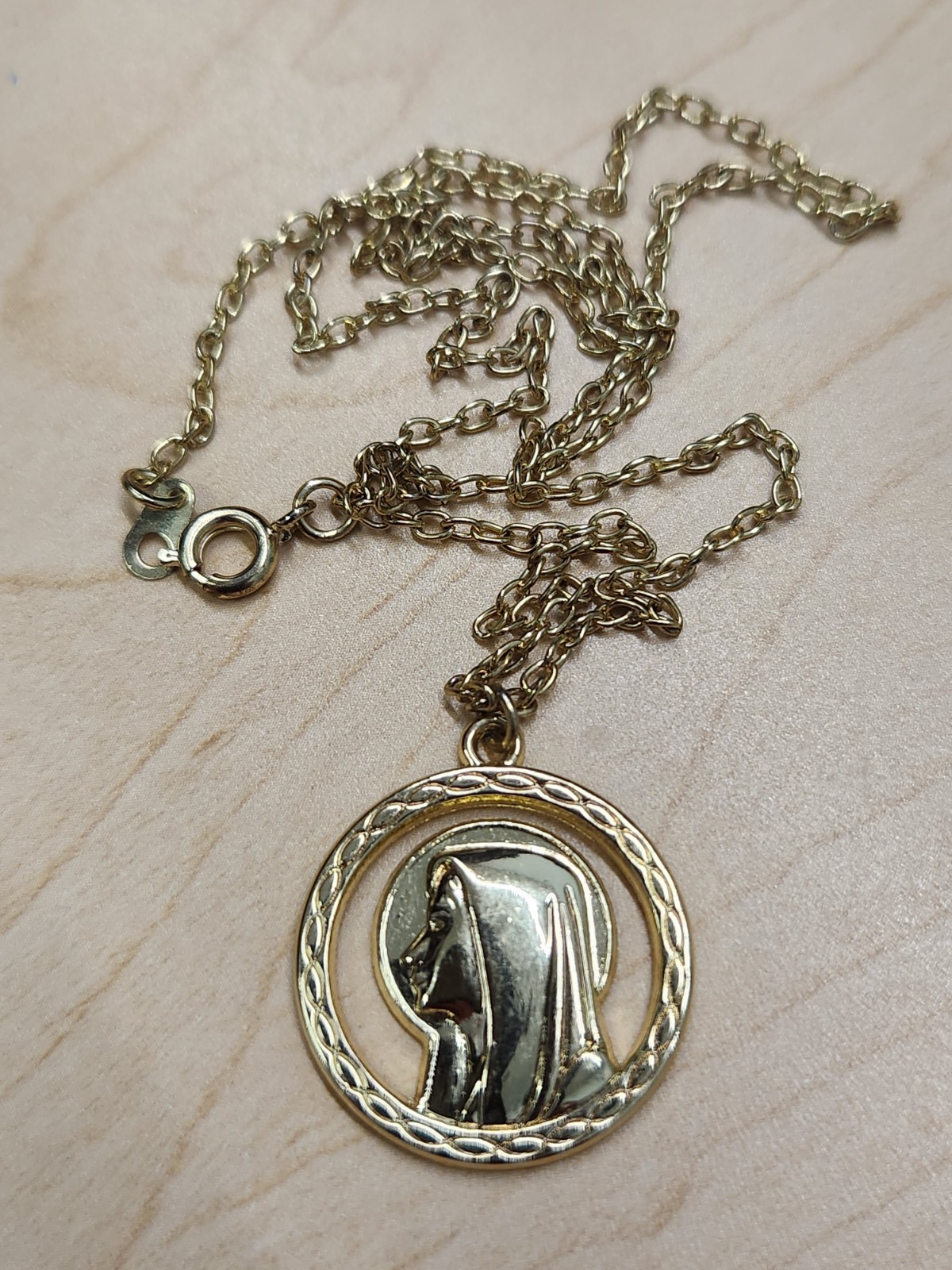 Gold Toned Virgin Mary Our Lady of Lourdes Medal