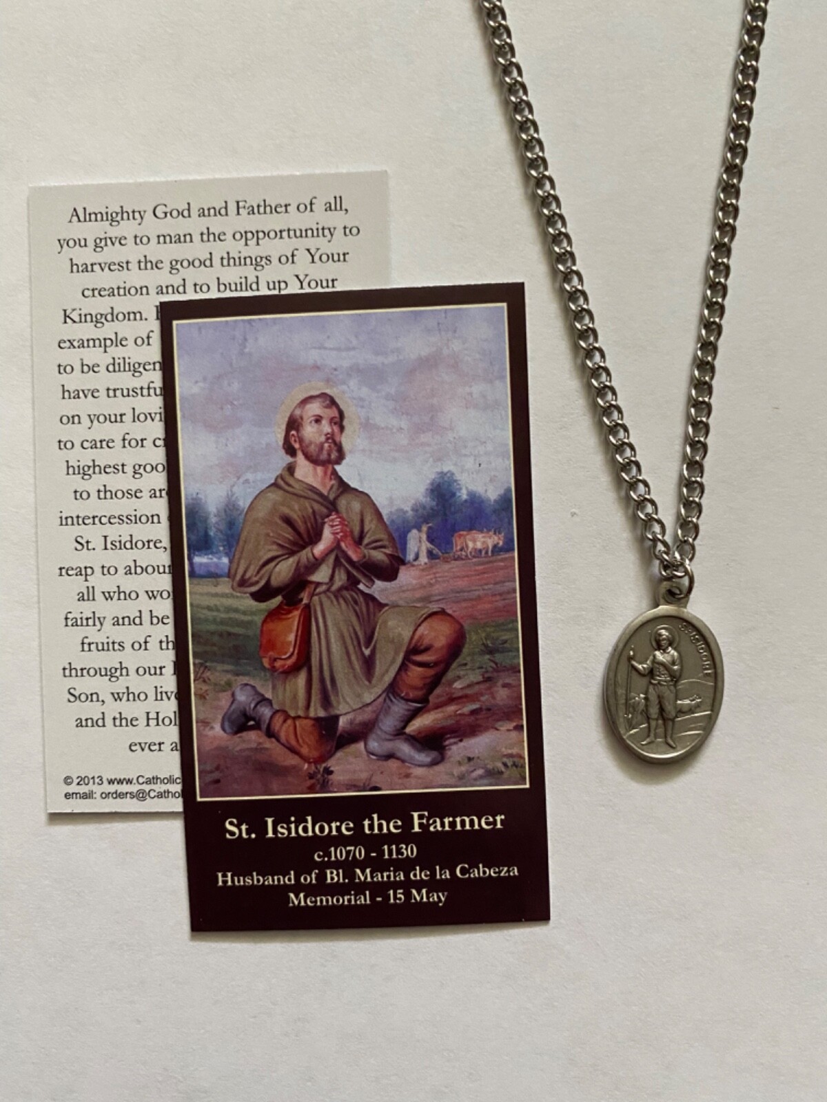 Catholic Saint Isidore the Farmer medal St of gardener homesteader holy card