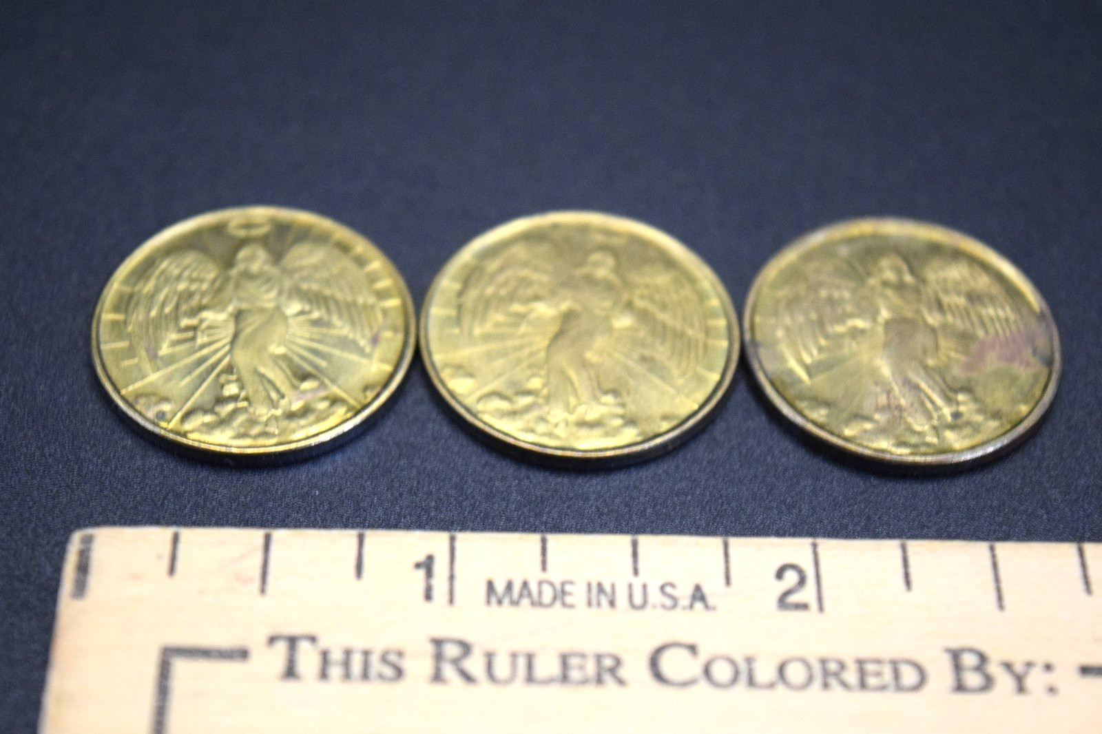 3 VTG Gold Tone Guardian Angel Religious Prayer Coins/Medallions Double Sided