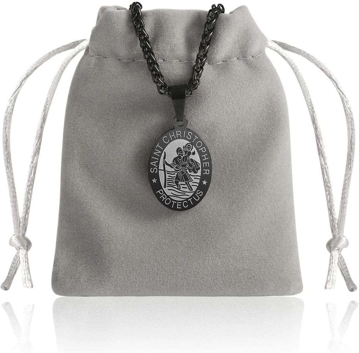 Saint St Christopher Medal Necklace for Men Boys 24 in – Religious Gifts, Black