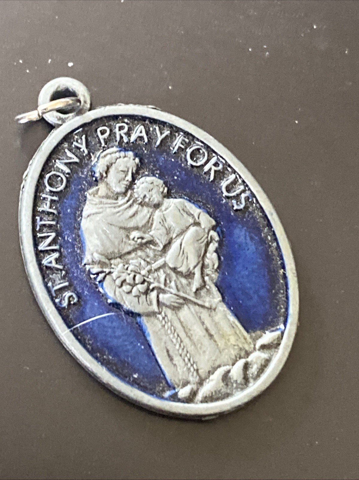 St Jude Medal St Anthony Silvertone w/ Blue Enamel